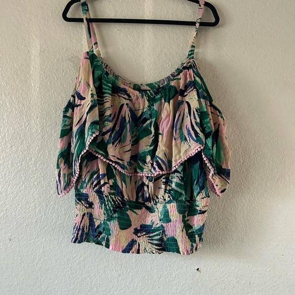 Torrid 5X Floral Off-Shoulder Top - Green and Pink Tropical Coastal Vacation - Picture 3 of 15